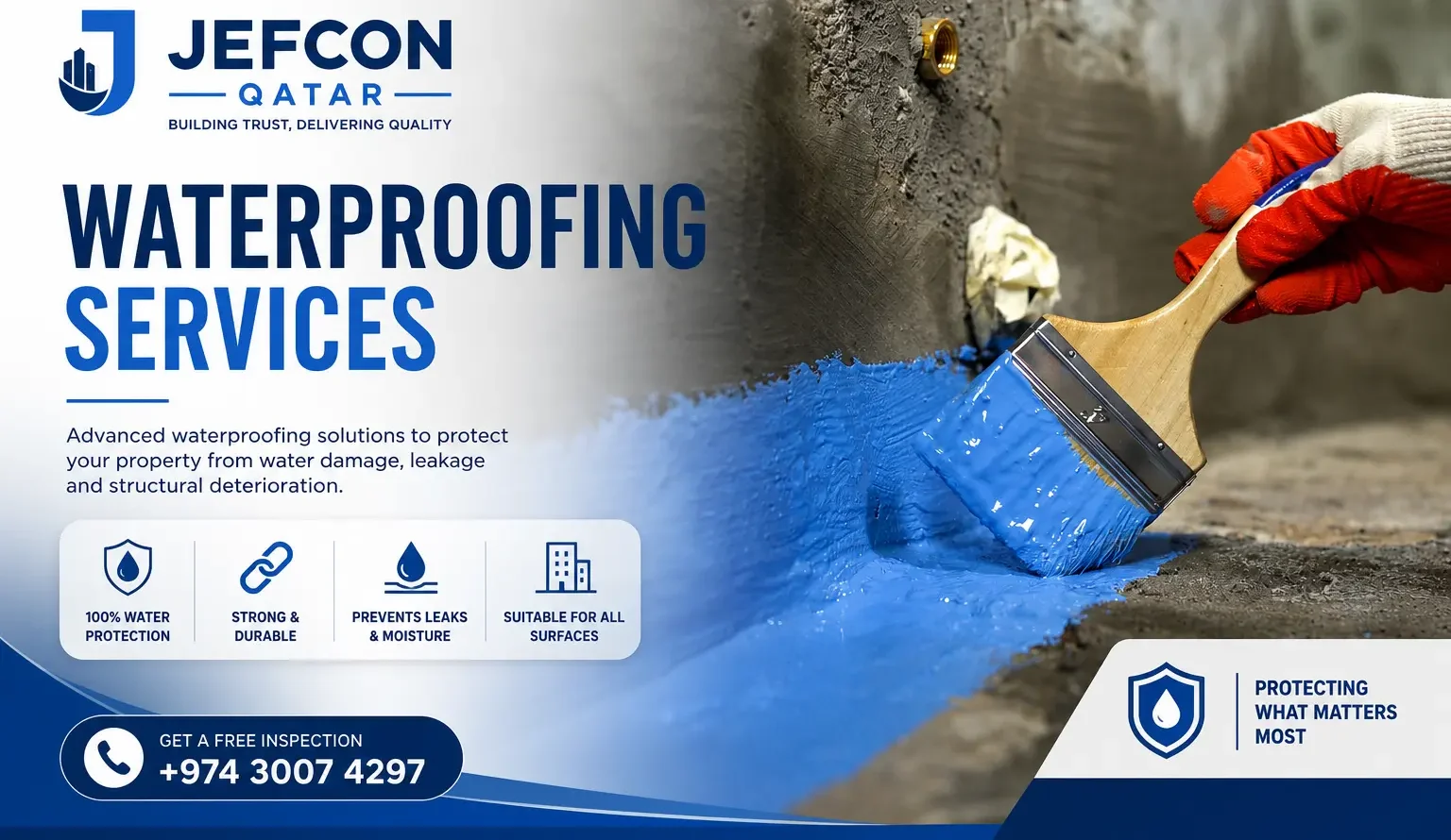 Jefcon Qatar professional waterproofing services in Doha providing reliable roof, basement, and bathroom waterproofing solutions with affordable pricing.