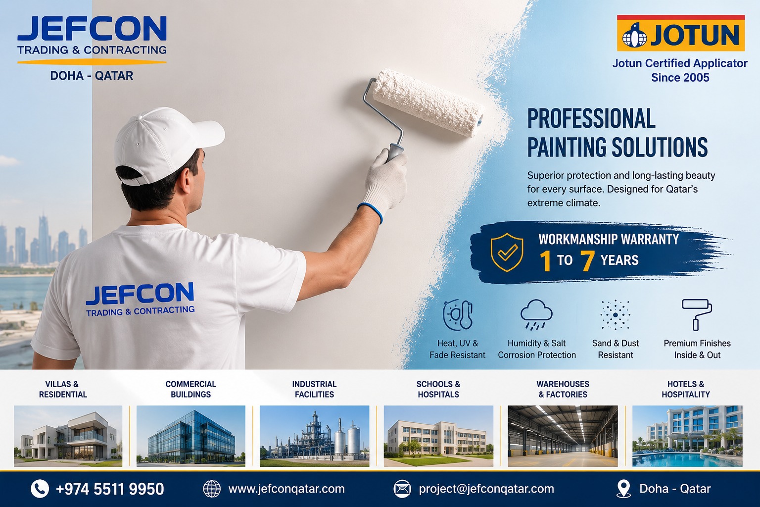 Jefcon Qatar is the best company in Qatar to provide best painting services with most affordable prices. No other cmpany in Qatar can compete jefcon Qatar's work and Cheap prices for painting services.