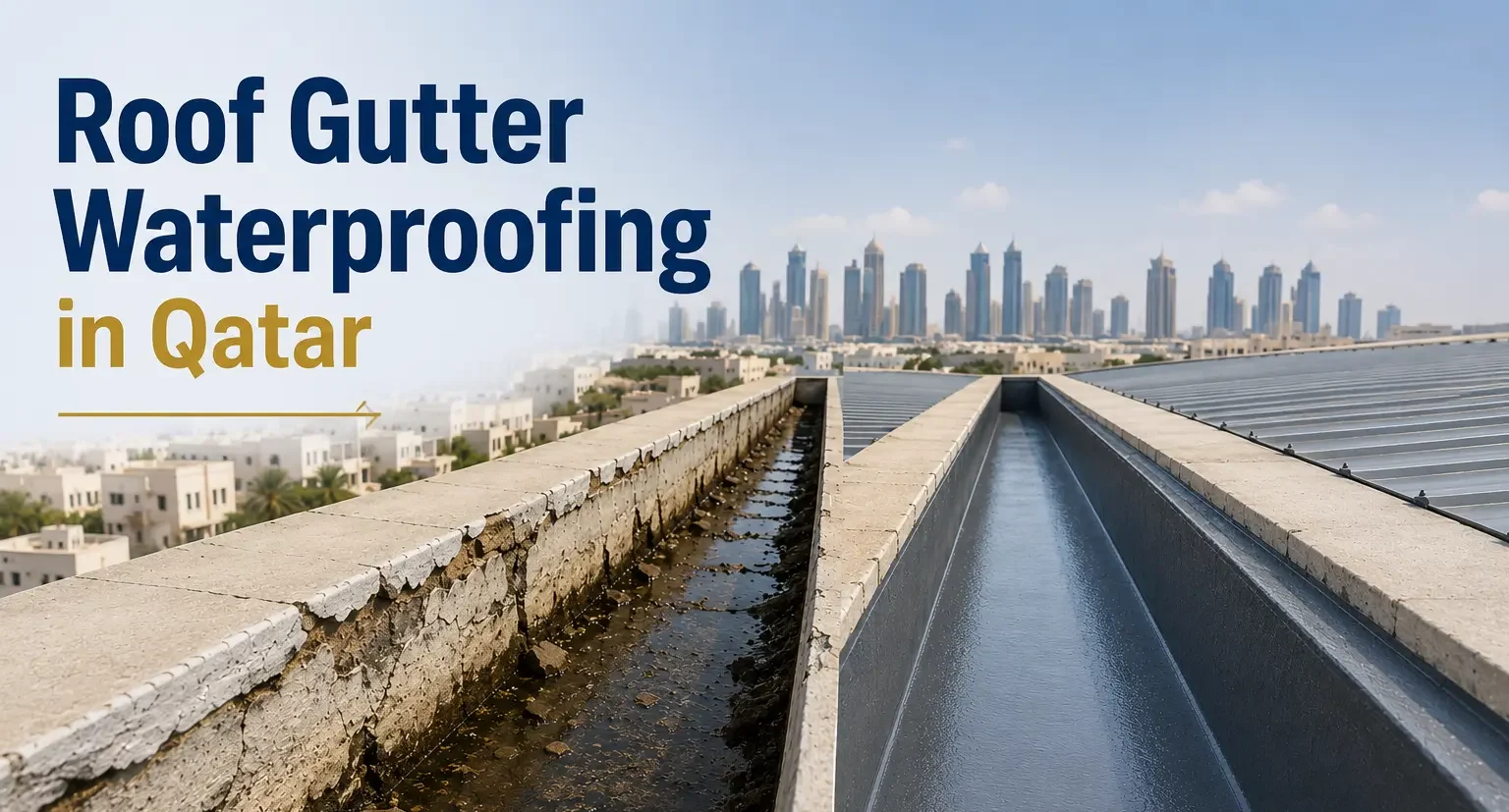 Roof Gutter Waterproofing in Qatar by Jefcon. The price is also so reasonable.