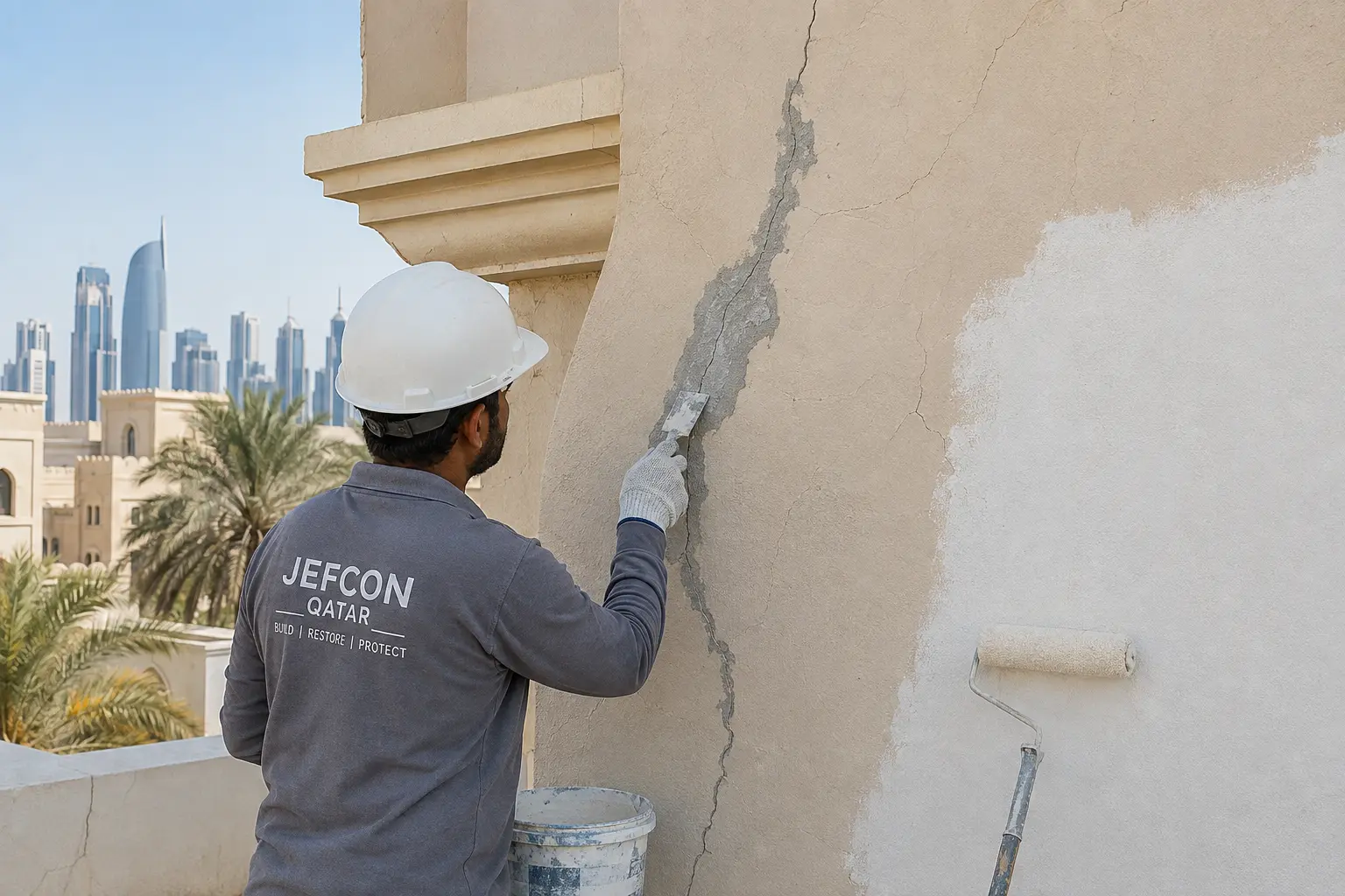 External crack repair and repainting in Qatar, with cheap price and quality work. Contact now!