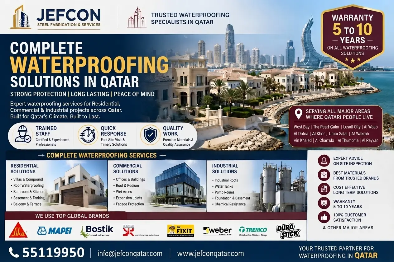 Water proofing services in Qatar by Jefcon Contracting with Cheap price. Contact us.